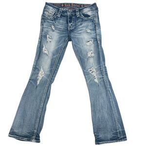 Rock Revival Bootcut Jeans Womens 28 Blue Yandel Distressed Embroidered Y2K